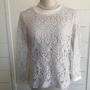 Banana Republic ivory lace long sleeve button top